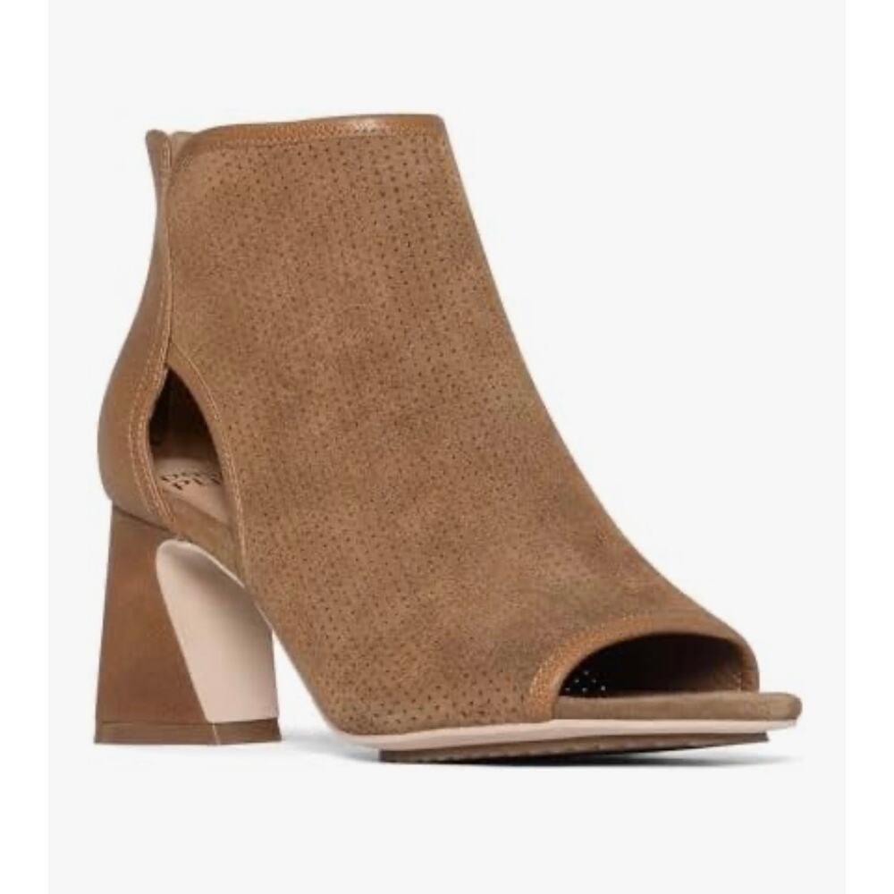 Donald Pliner Ennia Perforated Suede Open Toe Ankle Bootie Saddle Tan 7.5 NWOT